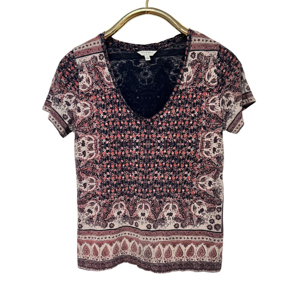 Lucky Brand Bohemian Peacock V-Neck LightweightTee S